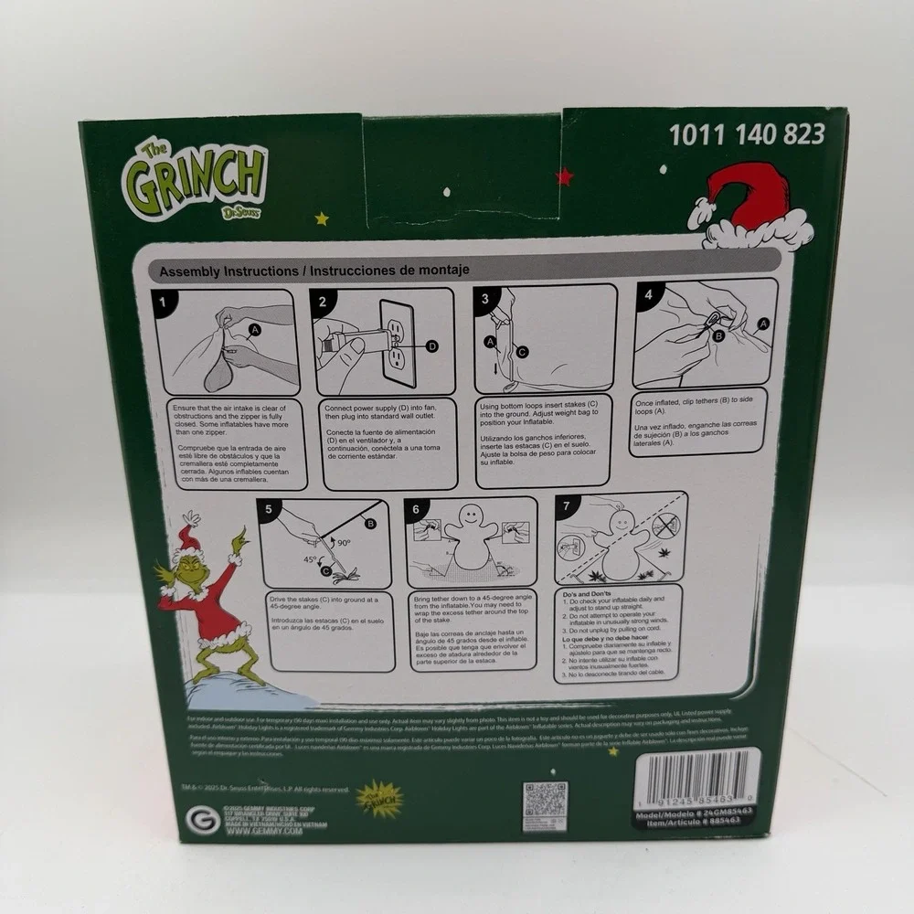 Gemmy Dr Seuss‎ The Grinch Ugly Christmas Sweater Candy Cane 4 Ft Inflatable NEW